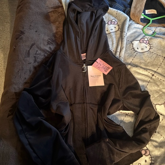 Juicy Couture Tops - Juicy Couture Black Velour Hoodie with Zip Y2K embroidered